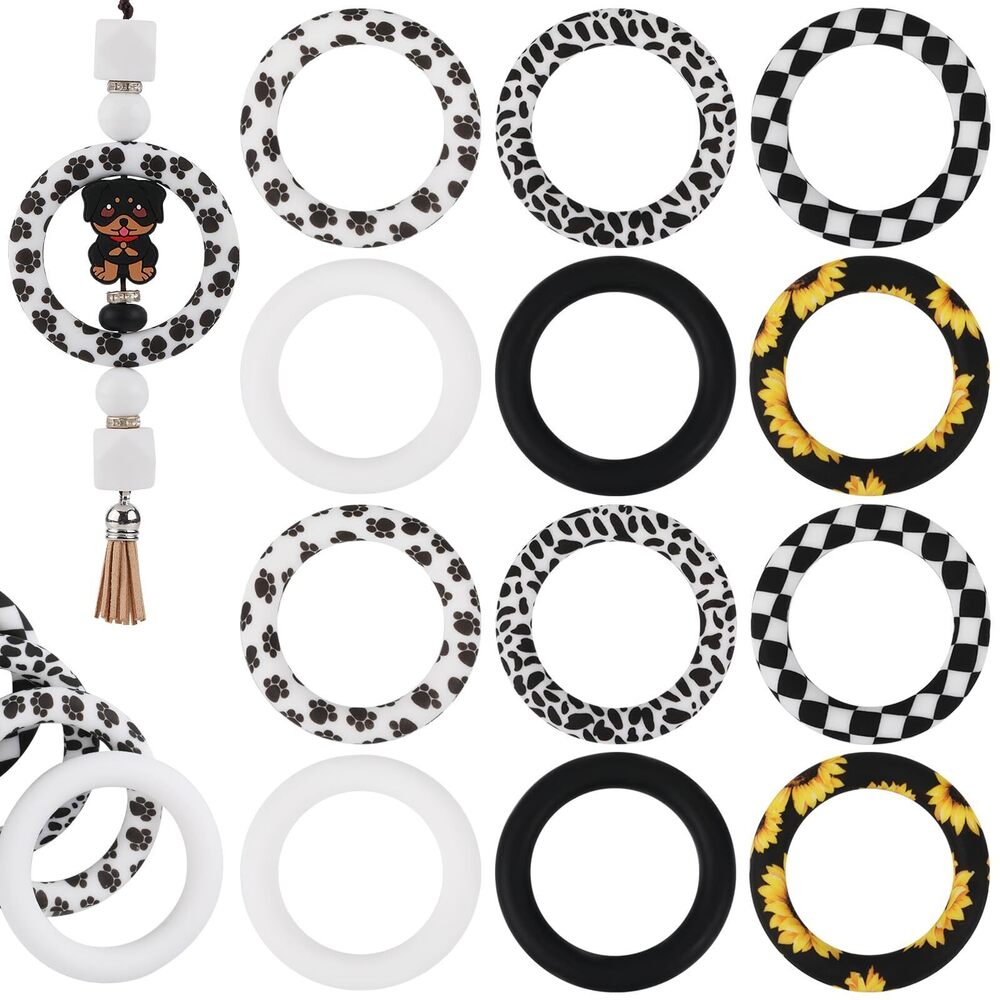 8267 12Pcs 65mm Round Silicone Beads Ring for Car Charms Silicone Beadable